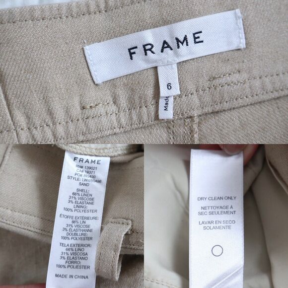 Frame Size 6 Linen Blend High Rise Paperbag Canvas Shorts Tan Beige - Picture 3 of 9